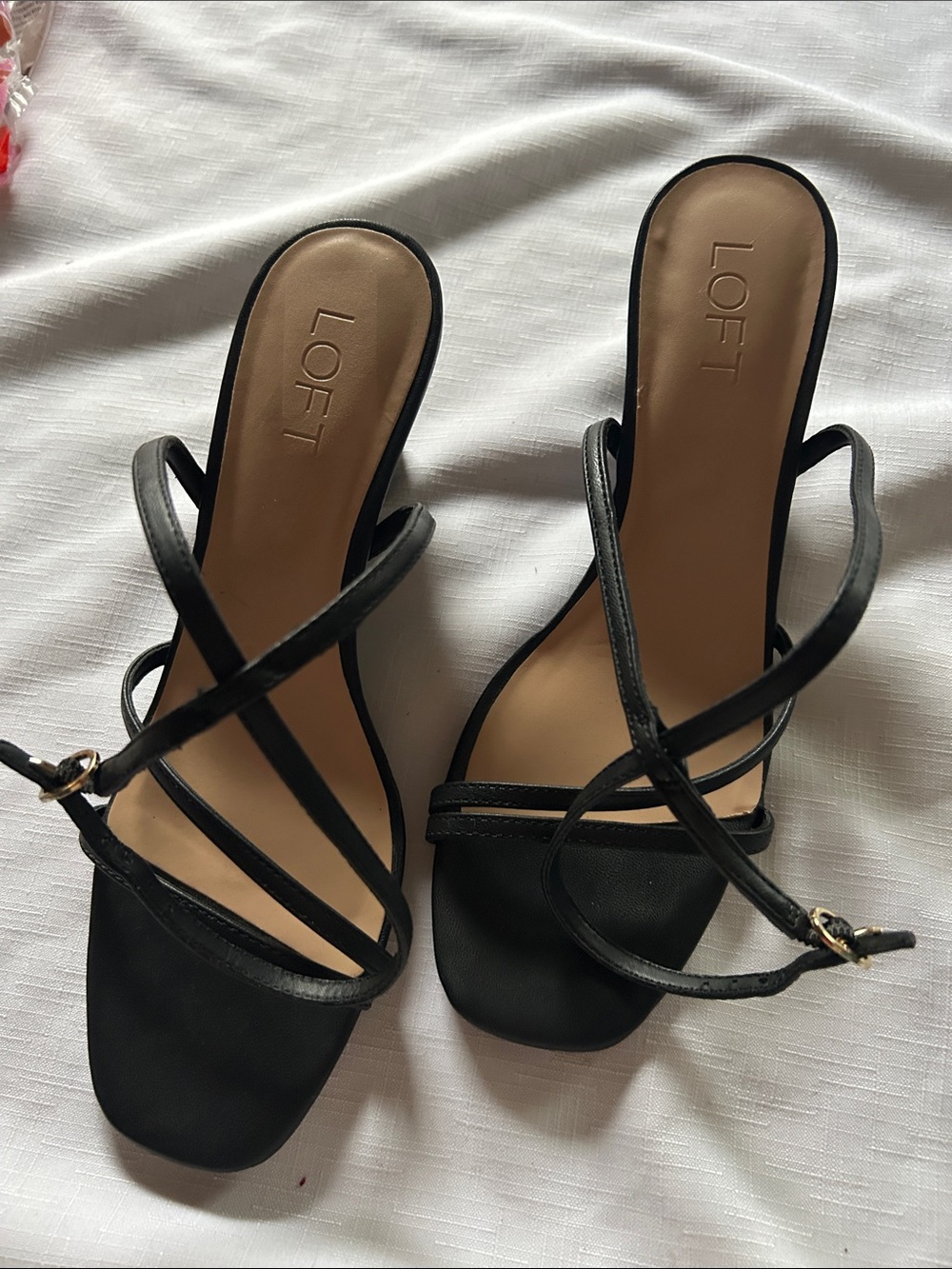 LOFT Black Multi-Strap Square-Toe Heeled Sandals